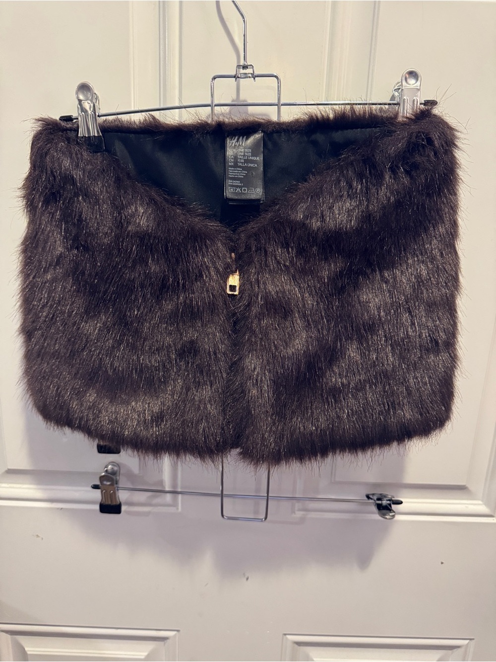 H&M Faux Fur Zip Capelet Collar Dickey in Dark Brown with Gold Accent Size OS